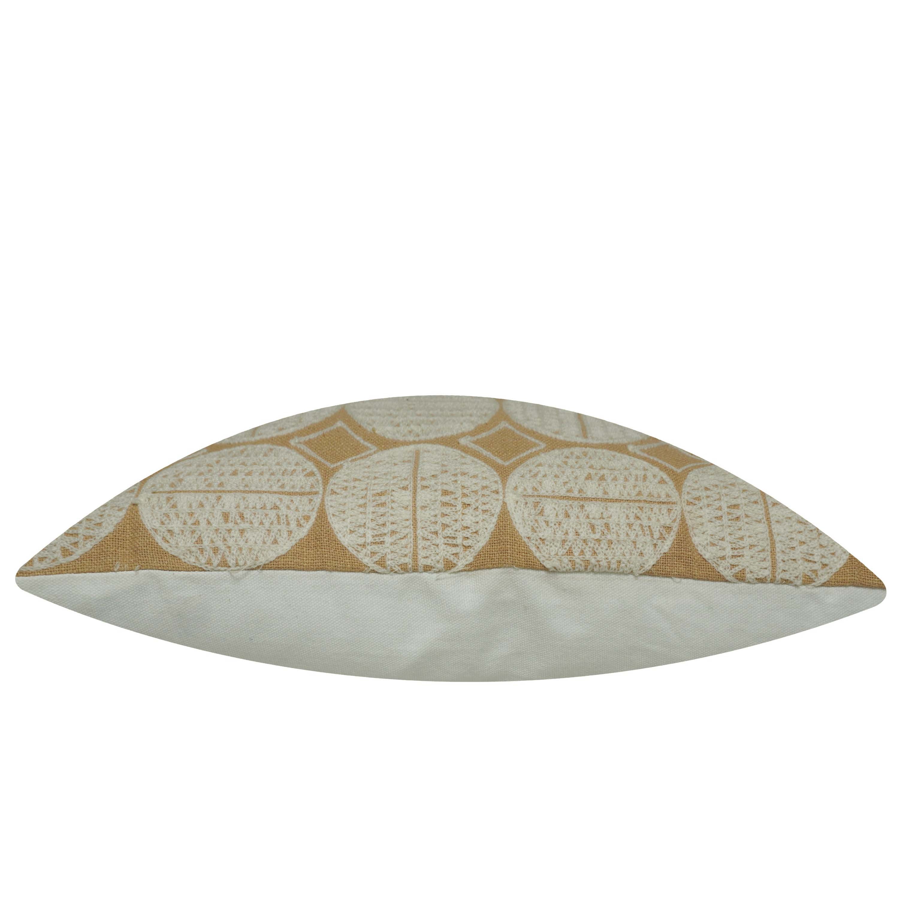 Embroidered Cotton Cushion Cover 45x45 cm | Geometric Circle Pattern Decorative Throw Pillow Cover | Beige & Ivory | Hidden Zipper | Sofa, Bed & Living Room Décor