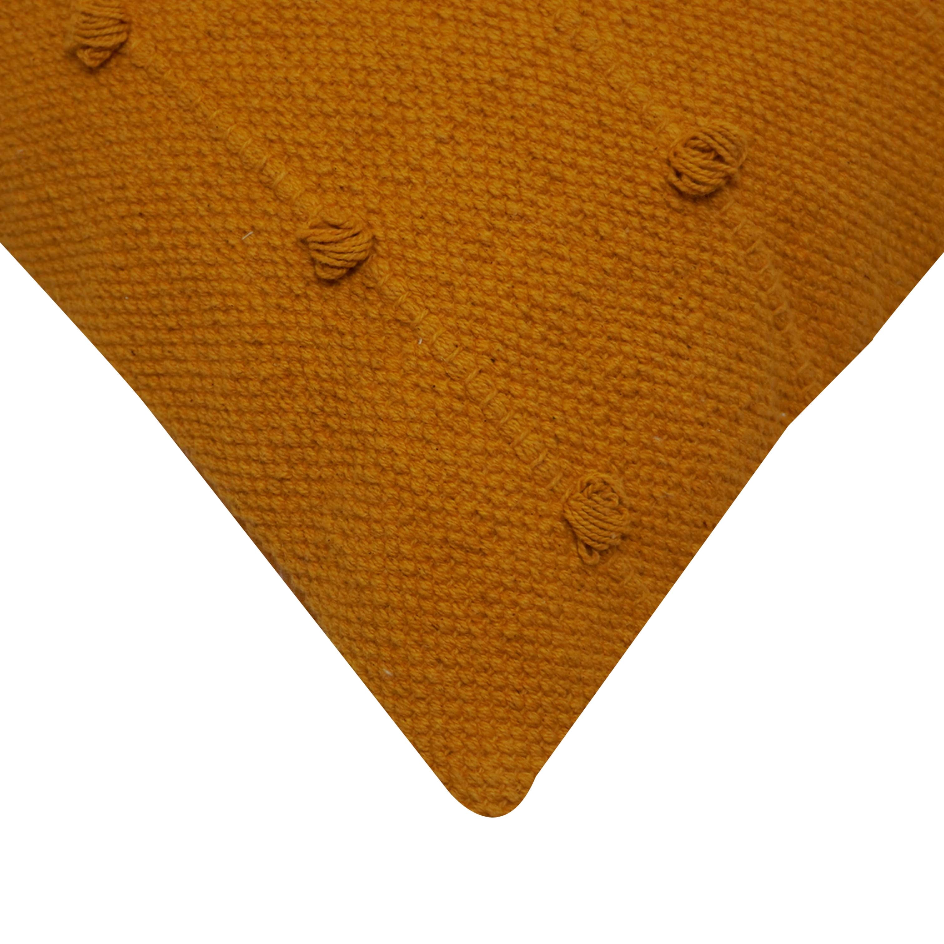 Handwoven Cotton Cushion Cover 45x45 cm – Mustard Textured Knot Design | Decorative Throw Pillow Cover with Concealed Zip | Modern Boho Home Décor