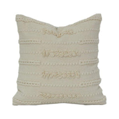 Handwoven Textured Cotton Cushion Cover with Tufted Boho Pattern | Neutral Cream Throw Pillow Case | 18x18 Inch