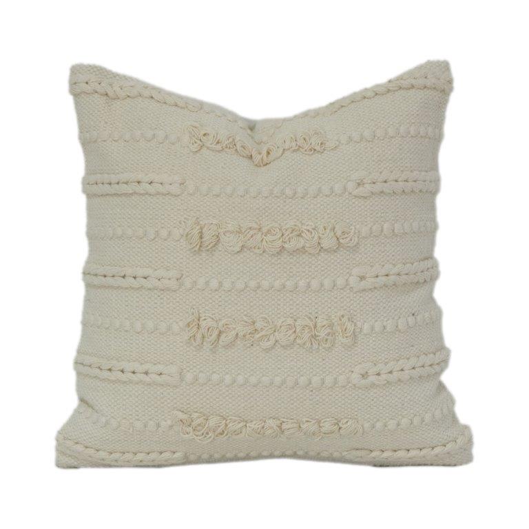 Handwoven Textured Cotton Cushion Cover with Tufted Boho Pattern | Neutral Cream Throw Pillow Case | 18x18 Inch