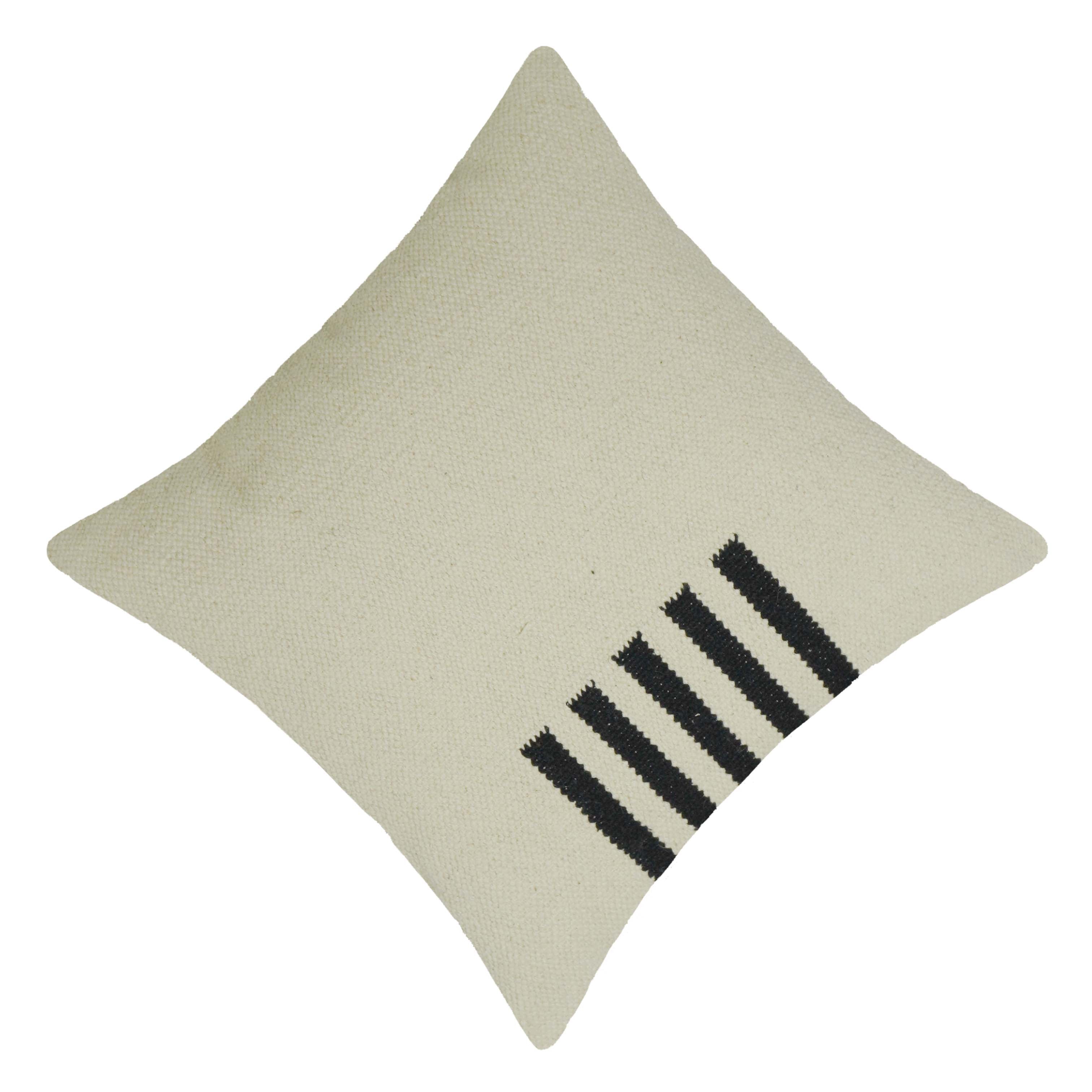 Handwoven Ivory & Black Striped Cotton Cushion Cover – 45 x 45 cm