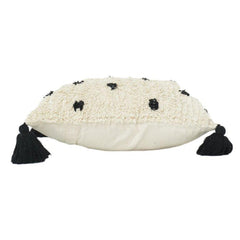 Tufted Cotton Cushion Cover 45x45 cm – Textured Polka Dot Design with Tassels | Soft Neutral Decorative Pillow Cover