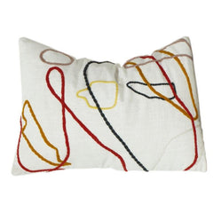 Housse de Coussin en Coton Brodé Lignes Abstraites – Design Artistique Multicolore (35 x 50 cm)