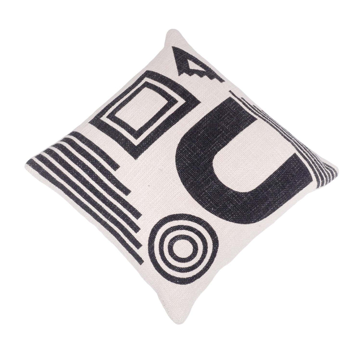 Modern Abstract Geometric Printed Cotton Cushion Cover 45x45 cm | Black & Ivory Decorative Throw Pillow Cover - Bulk manufacturer & supplier from Panipat, India