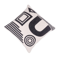 Modern Abstract Geometric Printed Cotton Cushion Cover 45x45 cm | Black & Ivory Decorative Throw Pillow Cover