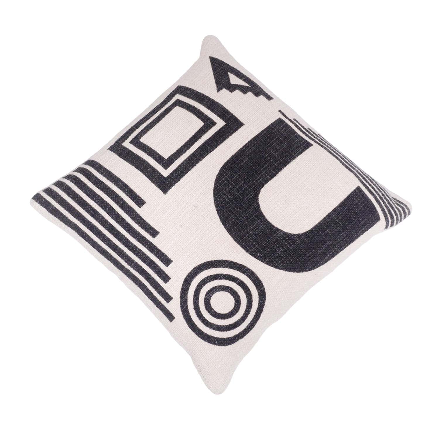 Modern Abstract Geometric Printed Cotton Cushion Cover 45x45 cm | Black & Ivory Decorative Throw Pillow Cover