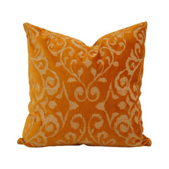 Mustard Orange Embroidered Cushion Cover | Floral Vine Pattern Cotton Cushion | 45x45 cm Decorative Pillow Cover