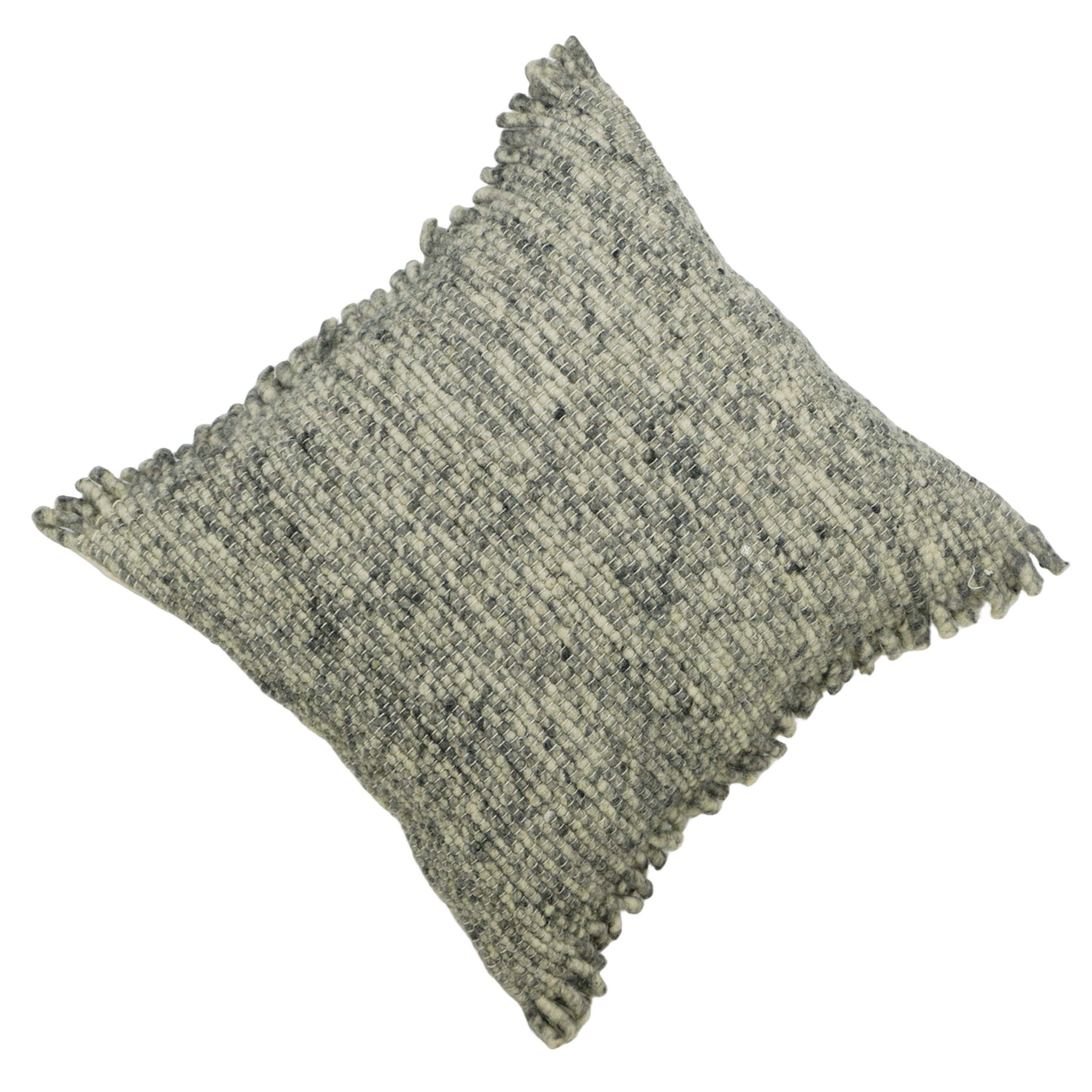 Handwoven Textured Wool Cushion Cover 45x45 cm | Grey Melange Woven Throw Pillow Cover | Modern Rustic & Scandinavian Home Décor | Hidden Zip | 18x18 Inch
