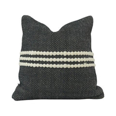 Handmade Black & White Cotton Cushion Cover 45x45 cm | Textured Pom Pom Stripe Decorative Throw Pillow Cover