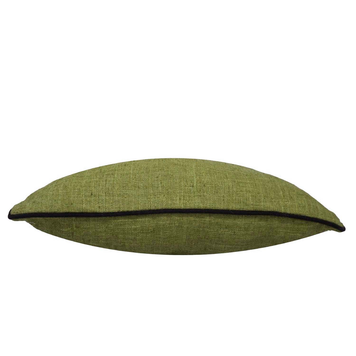 Olive Green Cotton Cushion Cover with Black Piping | 45 x 45 cm (18 x 18 Inch) | Minimalist Decorative Throw Pillow Cover with Hidden Zipper