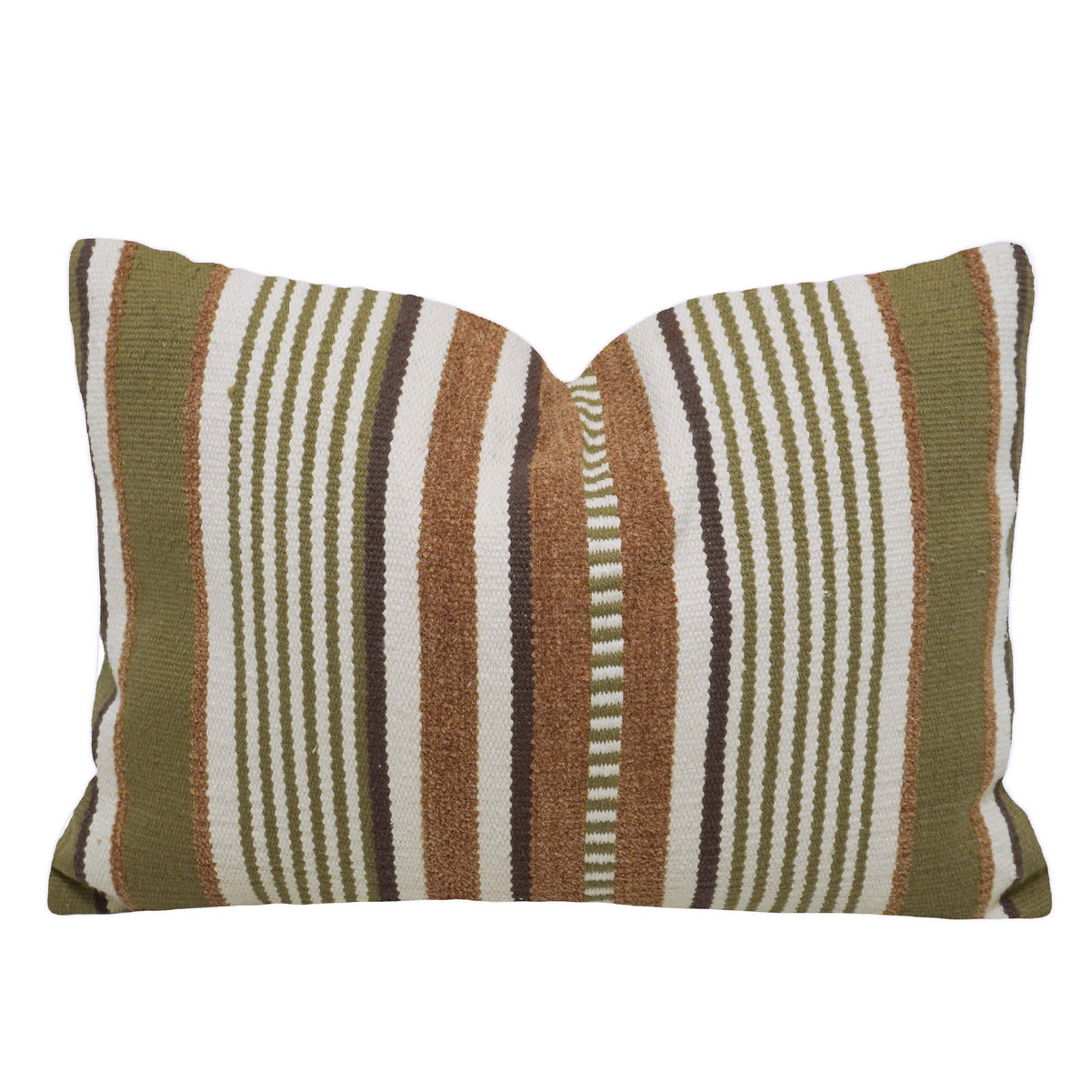 Handwoven Olive Green & Brown Striped Cushion Cover – 35 x 50 cm