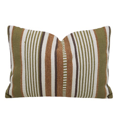Handwoven Olive Green & Brown Striped Cushion Cover – 35 x 50 cm