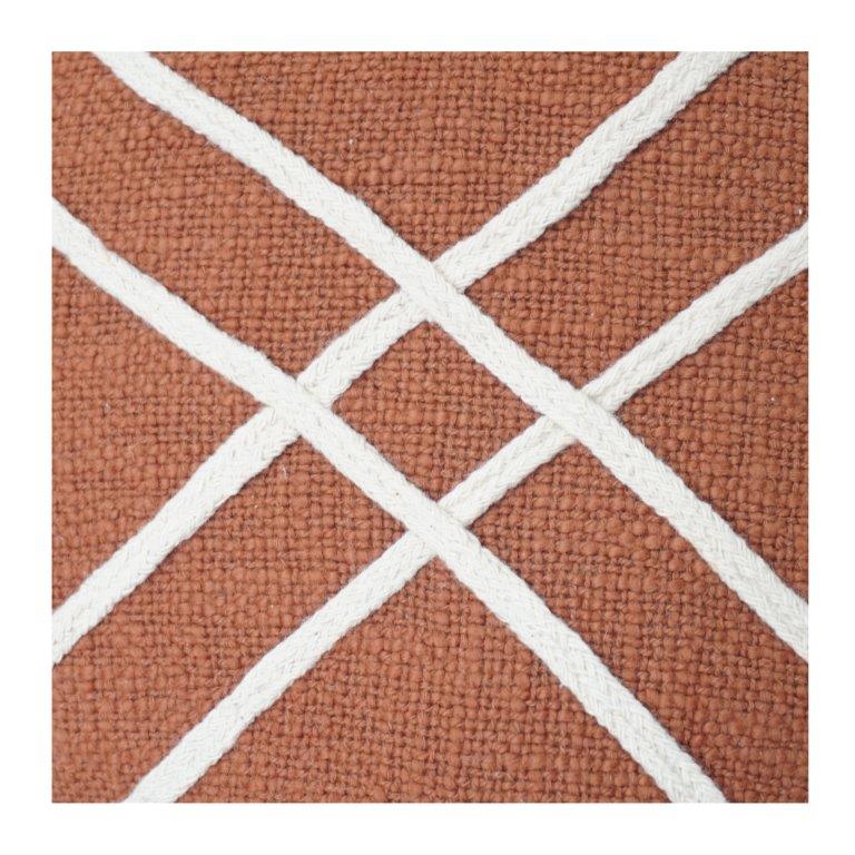 35x50 cm Hand Embroidered Cotton Cushion Cover | Geometric Line Design | Rust Brown Decorative Pillow Cover with Hidden Zip