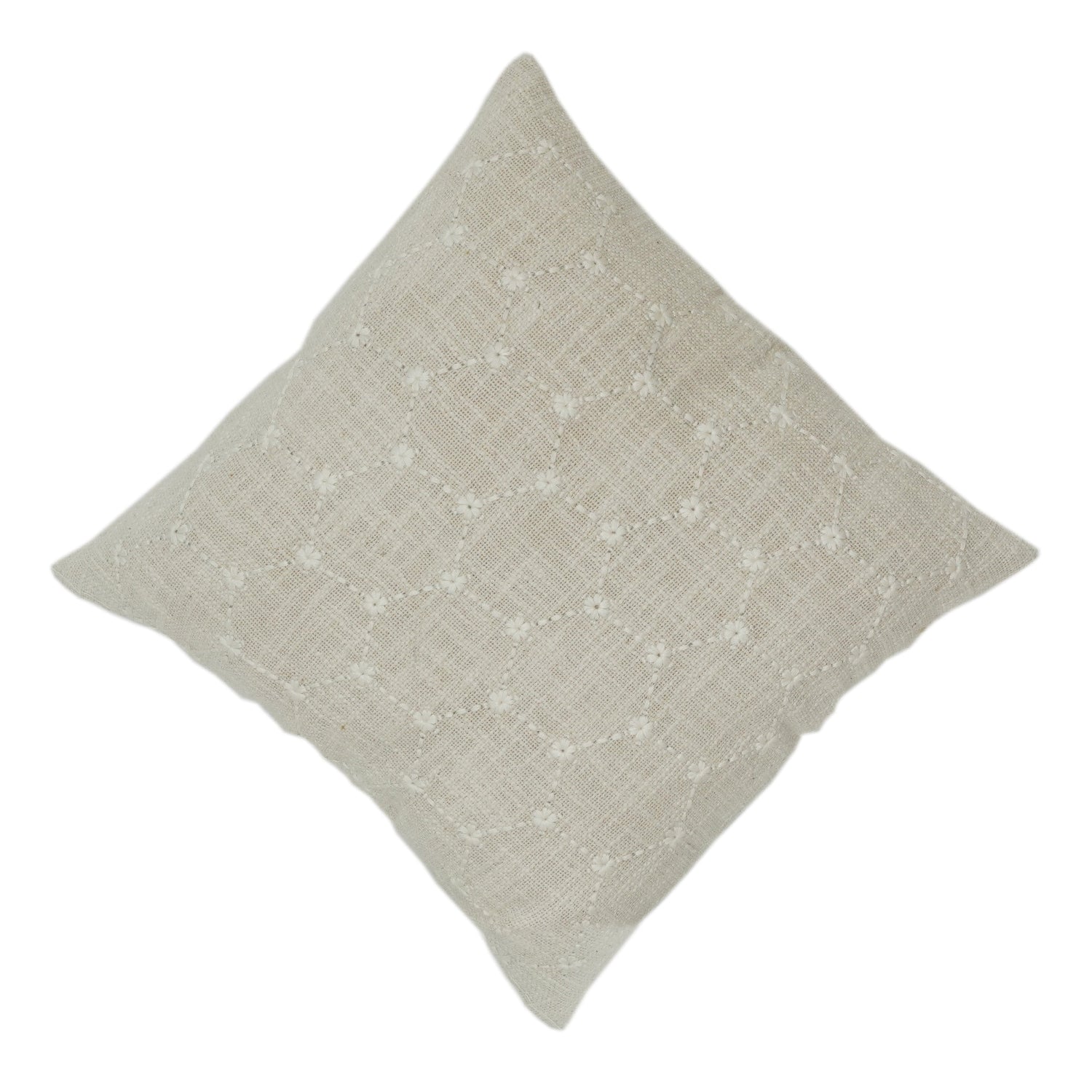Housse de coussin en coton brodé géométrique blanc cassé | Oreiller décoratif texturé minimaliste | Décoration d'intérieur neutre | 45x45 cm
