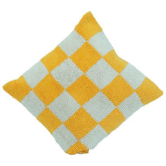 Ivory & Mustard Checkered Cotton Cushion Cover | Handwoven Textured 100% Cotton | Modern Geometric Design | 18x18 Inch