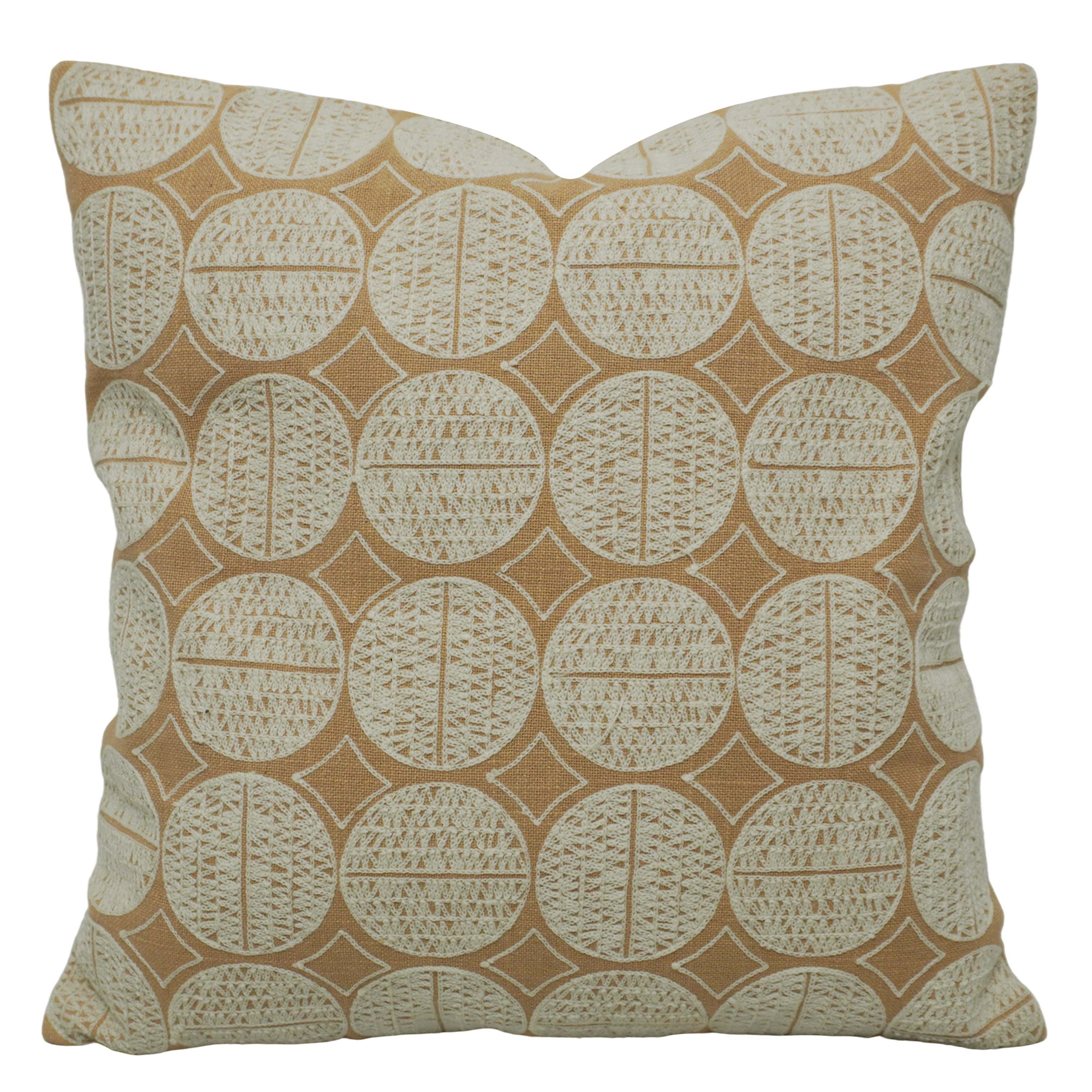 Embroidered Cotton Cushion Cover 45x45 cm | Geometric Circle Pattern Decorative Throw Pillow Cover | Beige & Ivory | Hidden Zipper | Sofa, Bed & Living Room Décor