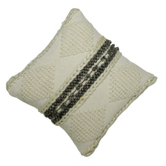 Handwoven Cotton Cushion Cover 45x45 cm – Ivory & Grey Textured Geometric Design