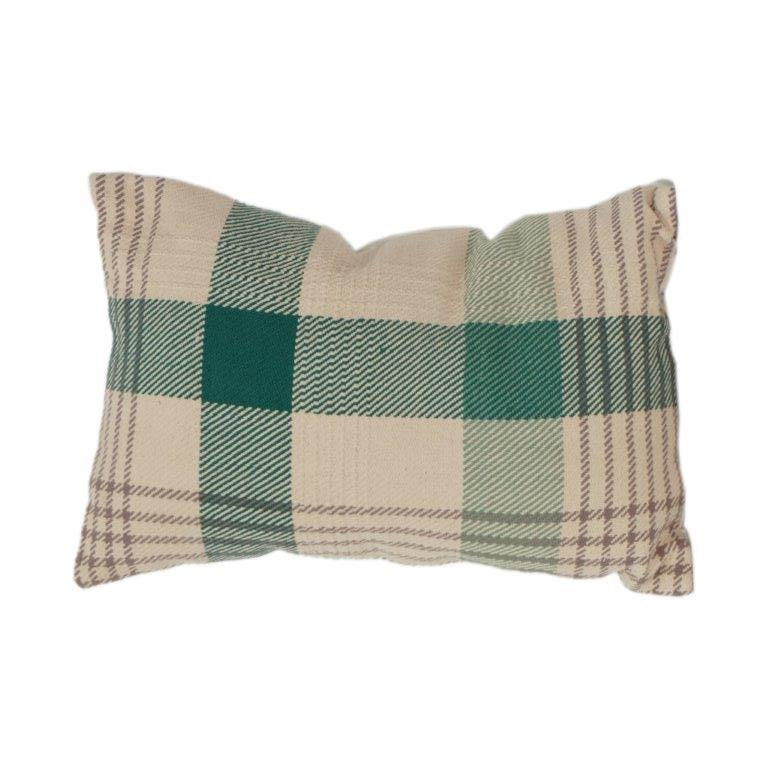 Handmade Cotton Checkered Cushion Cover 45x45 cm | Green & Beige Plaid Decorative Pillow | Rustic Modern Home Décor
