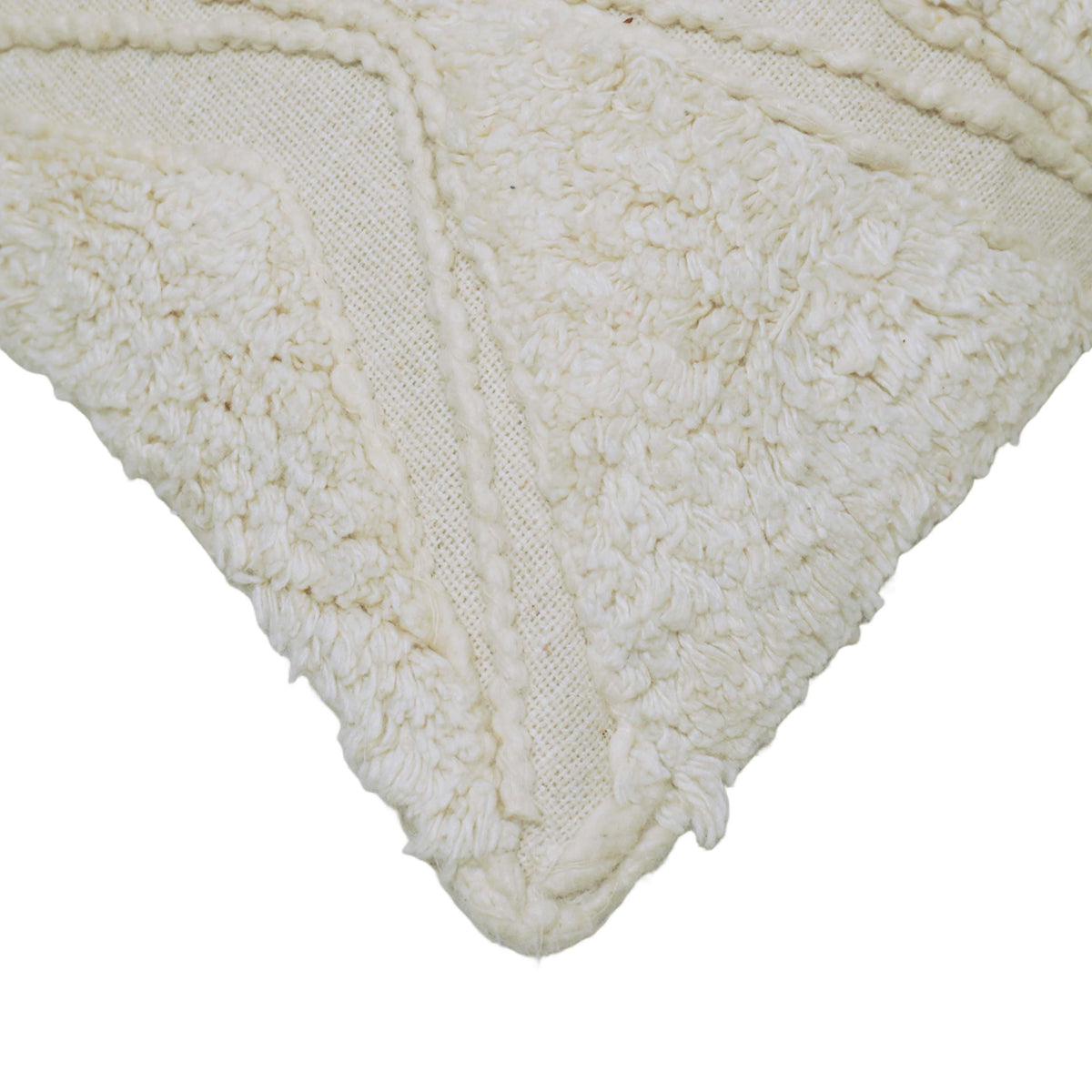 Handcrafted Tufted Embroidered Cotton Cushion Cover – Ivory Geometric Diamond Pattern, 45 x 45 cm