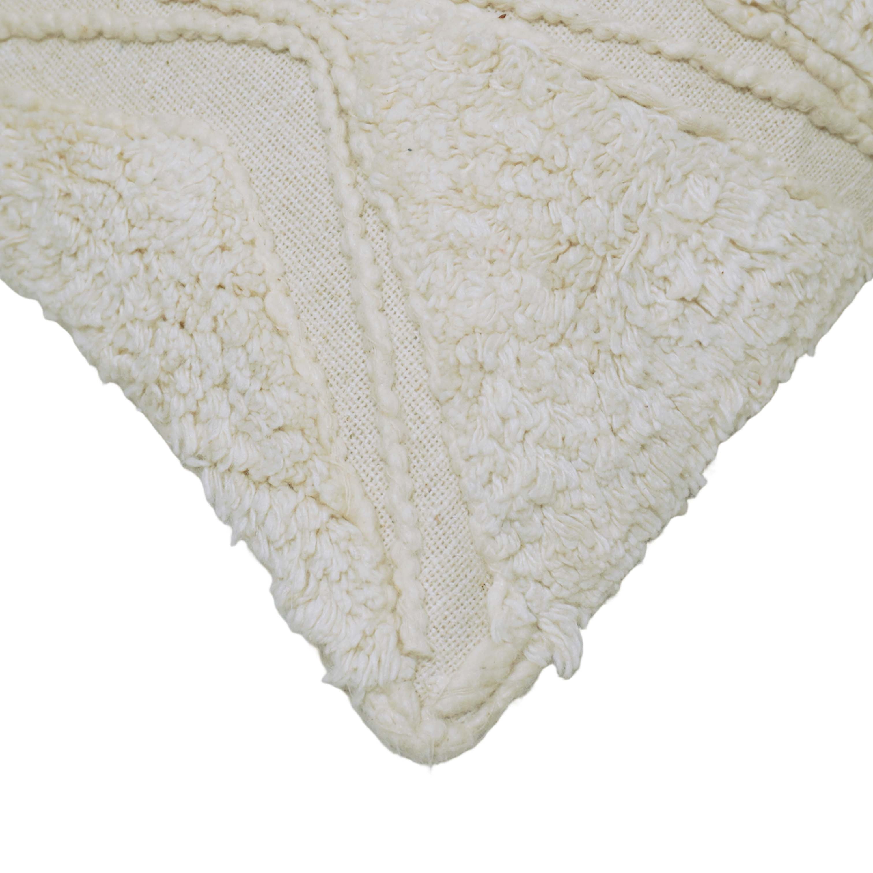 Handcrafted Tufted Embroidered Cotton Cushion Cover – Ivory Geometric Diamond Pattern, 45 x 45 cm