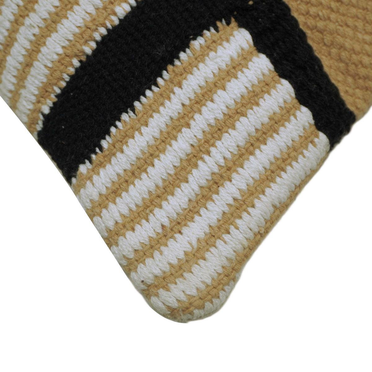 Handwoven Cotton Cushion Cover 45x45 cm – Beige & Black Geometric Textured Design