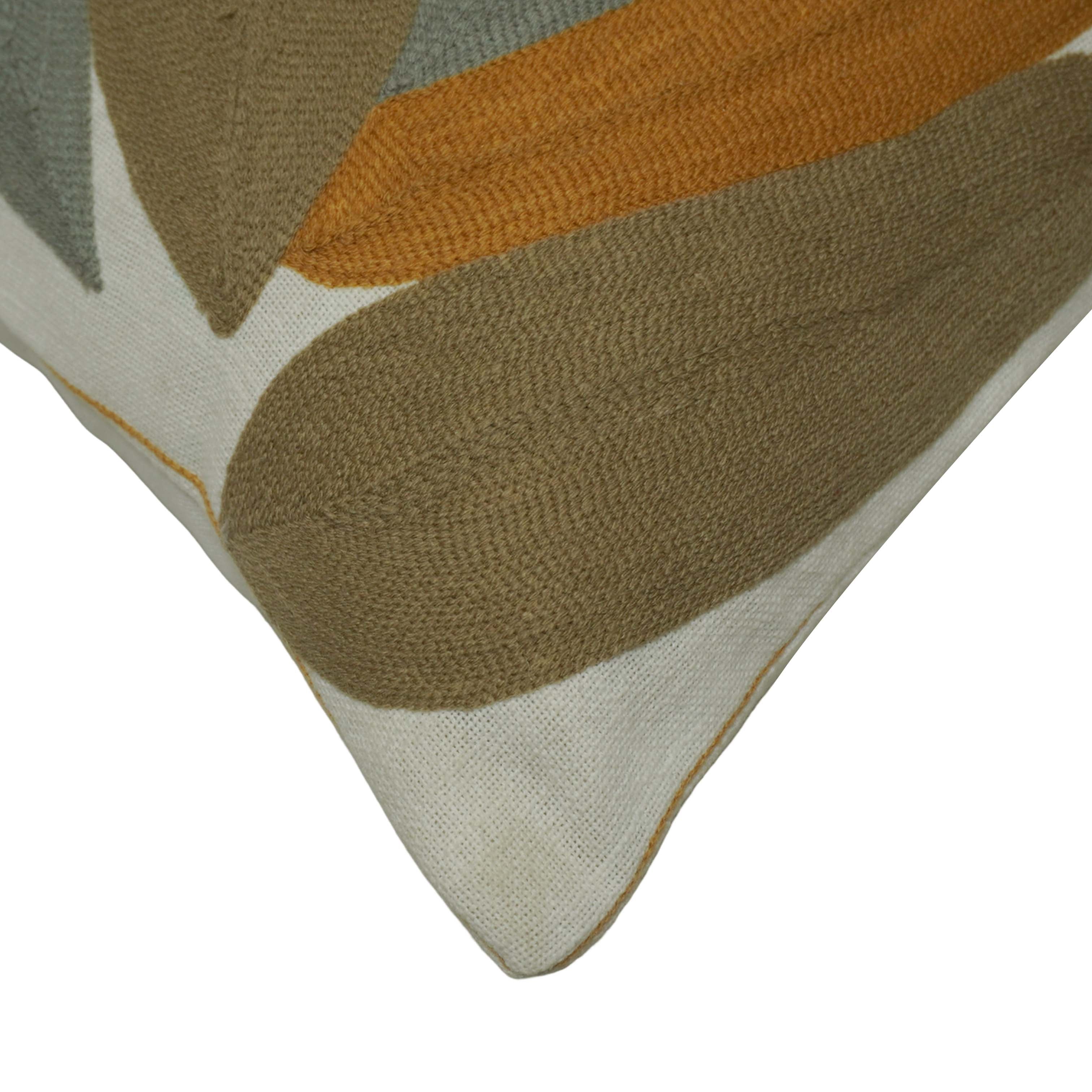 Embroidered Cotton Cushion Cover 45x45 cm | Modern Abstract Leaf Design | Decorative Throw Pillow Cover with Concealed Zipper | Handmade Home Décor