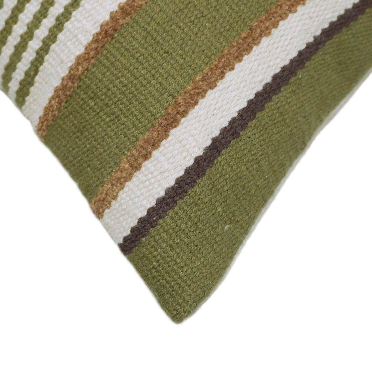 Handwoven Olive Green & Brown Striped Cushion Cover – 35 x 50 cm