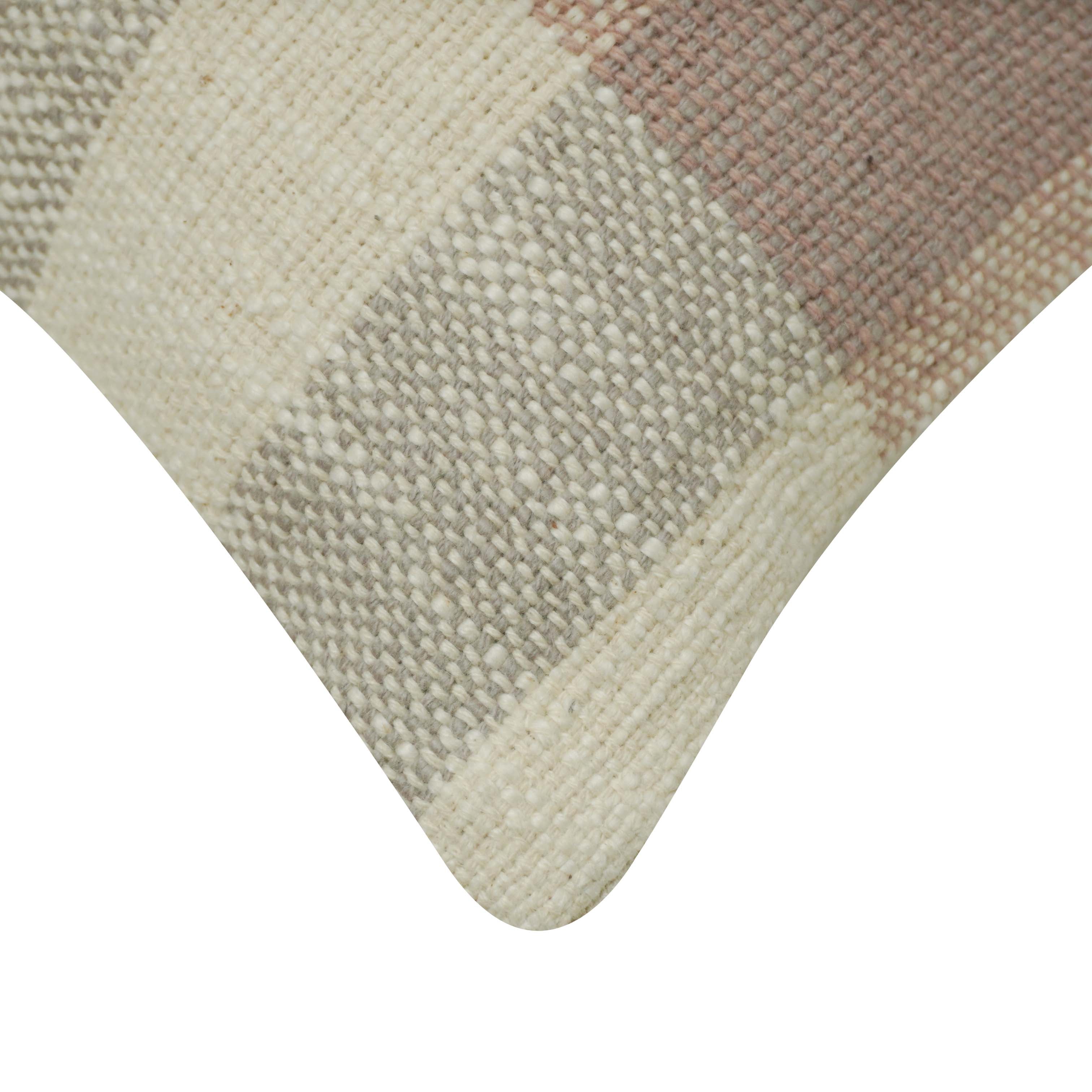 Handwoven Checkered Cushion Cover – Beige & Taupe Textured Cushion, 35 x 50 cm