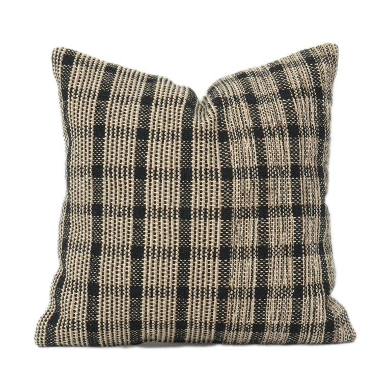 Hamade Woven Cotton Cushion Cover 45x45 cm | Textured Check Pattern | Neutral Black & Beige | Modern Rustic Décor - Bulk manufacturer & supplier from Panipat, India