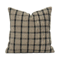 Hamade Woven Cotton Cushion Cover 45x45 cm | Textured Check Pattern | Neutral Black & Beige | Modern Rustic Décor