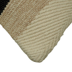Handwoven Cotton Cushion Cover 35x50 cm | Beige, Ivory & Black Striped Lumbar Pillow Cover | Modern Boho Decorative Cushion Cover with Concealed Zipper