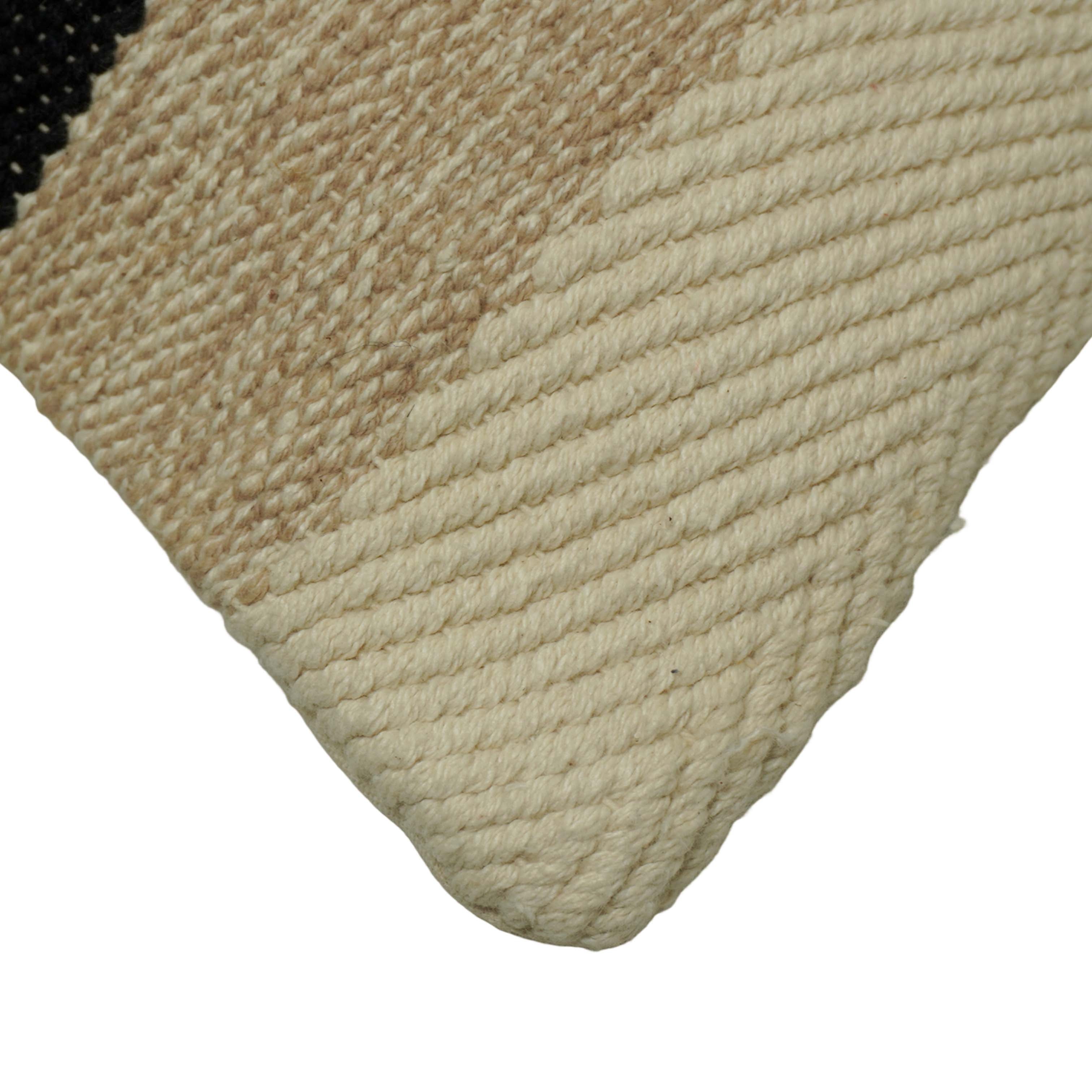Handwoven Cotton Cushion Cover 35x50 cm | Beige, Ivory & Black Striped Lumbar Pillow Cover | Modern Boho Decorative Cushion Cover with Concealed Zipper