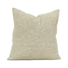 Abstrakter Hirsch-Linien-bestickter Baumwoll-Kissenbezug – 45x45 cm | Minimalistisches Naturdesign | Neutrales Beige Deko-Kissenbezug