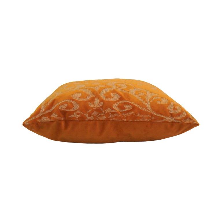 Mustard Orange Embroidered Cushion Cover | Floral Vine Pattern Cotton Cushion | 45x45 cm Decorative Pillow Cover - Bulk manufacturer & supplier from Panipat, India