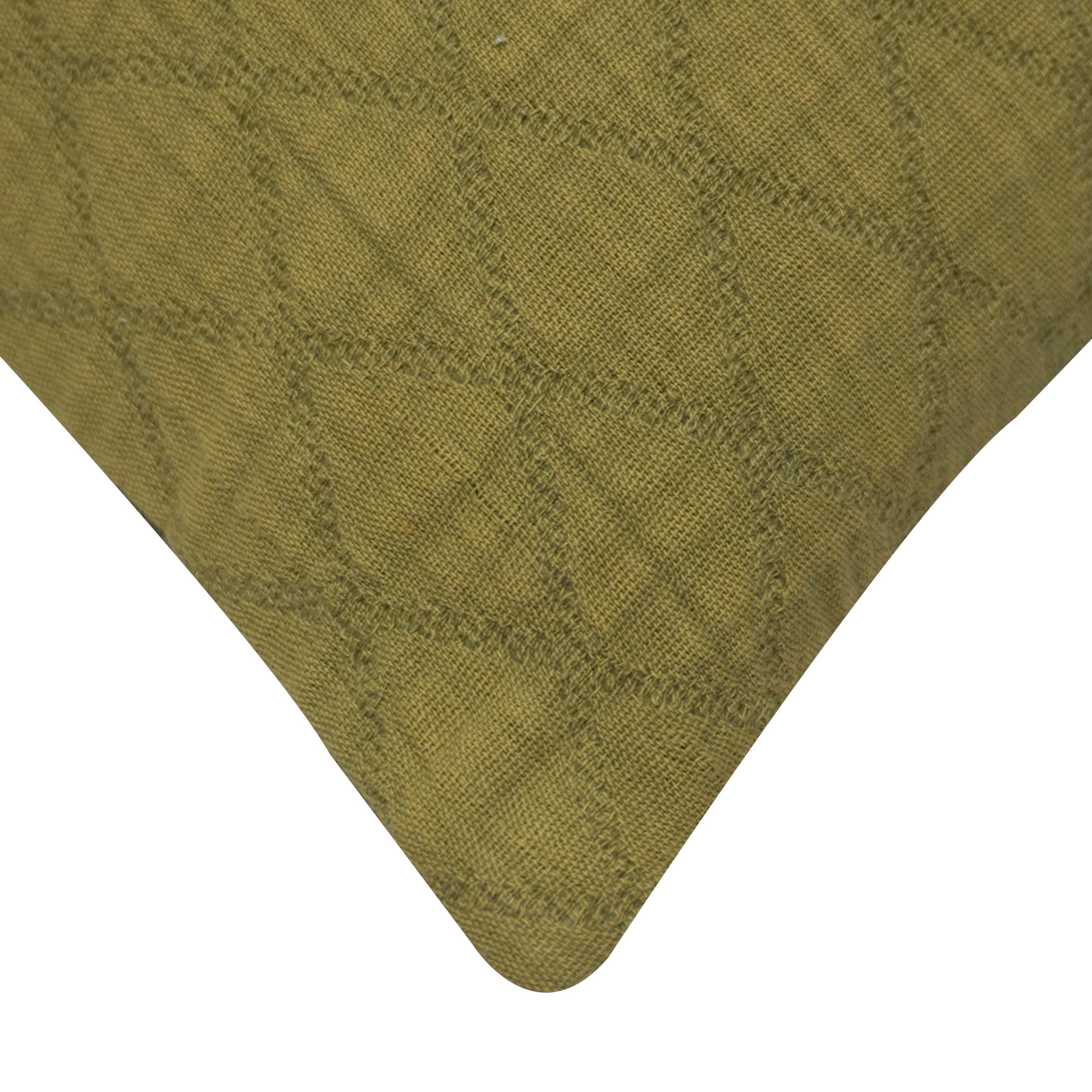 Olive Green Jacquard Cotton Cushion Cover 45x45 cm | Geometric Diamond Woven Design | Decorative Sofa & Bed Cushion Cover | Hidden Zipper | 18x18 Inch