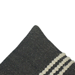 Handmade Black & White Cotton Cushion Cover 45x45 cm | Textured Pom Pom Stripe Decorative Throw Pillow Cover