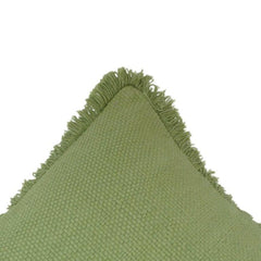 Olive Green Fringed Cotton Cushion Cover | Handmade Textured Pillow Cover | 45x45 cm