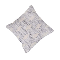 Handwoven Textured Cotton Cushion Cover 45x45 cm | Geometric Tufted Pattern | Handmade Decorative Throw Pillow Cover | Ivory & Blue
