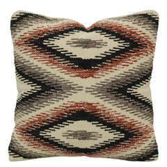 Handwoven Geometric Tribal Cushion Cover – 45 x 45 cm | Rust, Black & Grey Cotton Accent Pillow Cover