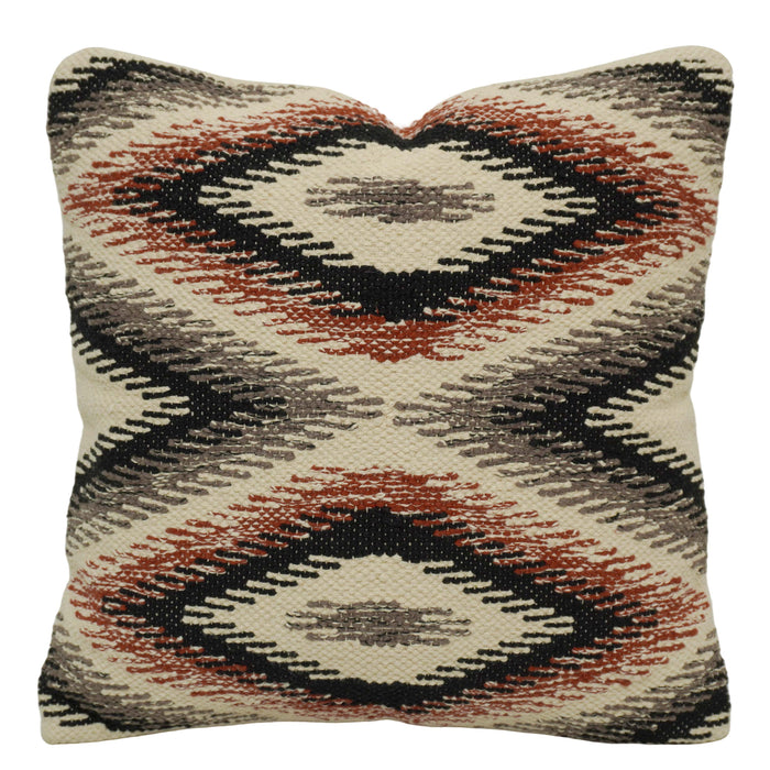 Handwoven Geometric Tribal Cushion Cover – 45 x 45 cm | Rust, Black & Grey Cotton Accent Pillow Cover