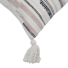 Handmade Woven Cotton Cushion Cover with Tassels | Boho Multi-Stripe Decorative Throw Pillow Cover | 45 x 45 cm (18x18 Inch)