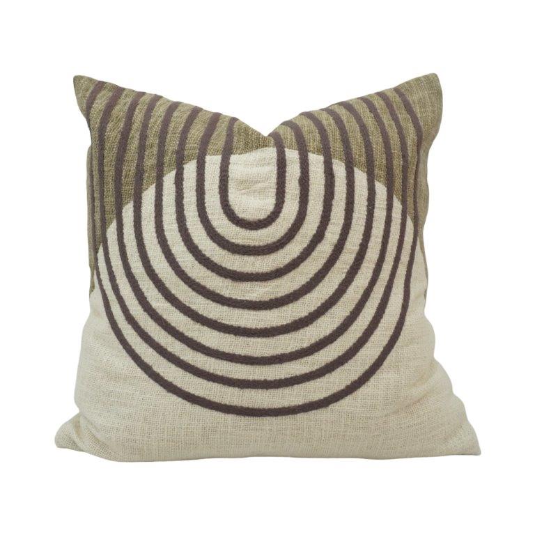 Modern Geometric Arch Embroidered & Printed Cotton Cushion Cover 45x45 cm | Abstract Circle Pattern Decorative Pillow Cover