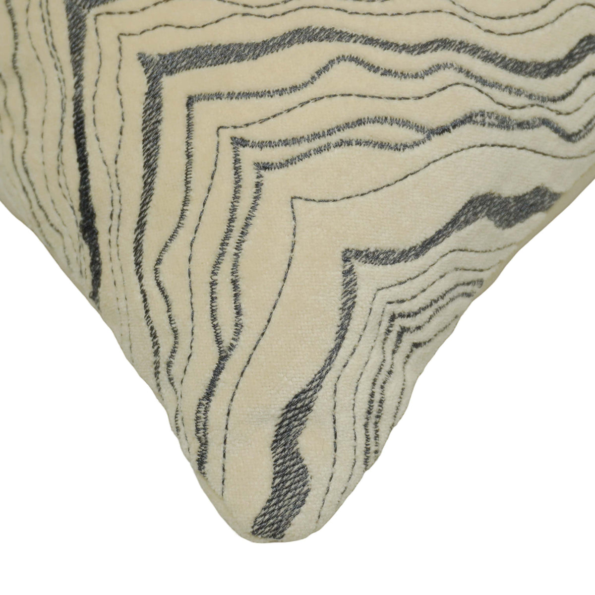 Modern Machine Embroidered Cotton Cushion Cover 45x45 cm | Abstract Wave Pattern | Decorative Throw Pillow Cover with Concealed Zipper | Beige & Charcoal