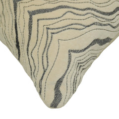 Modern Machine Embroidered Cotton Cushion Cover 45x45 cm | Abstract Wave Pattern | Decorative Throw Pillow Cover with Concealed Zipper | Beige & Charcoal