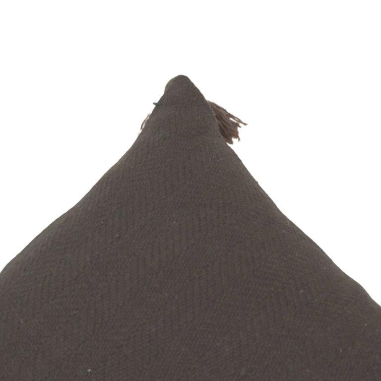 Handwoven Dark Brown Cotton Cushion Cover with Corner Tassels | 45 x 45 cm | Boho Decorative Throw Pillow Cover - Bulk manufacturer & supplier from Panipat, India