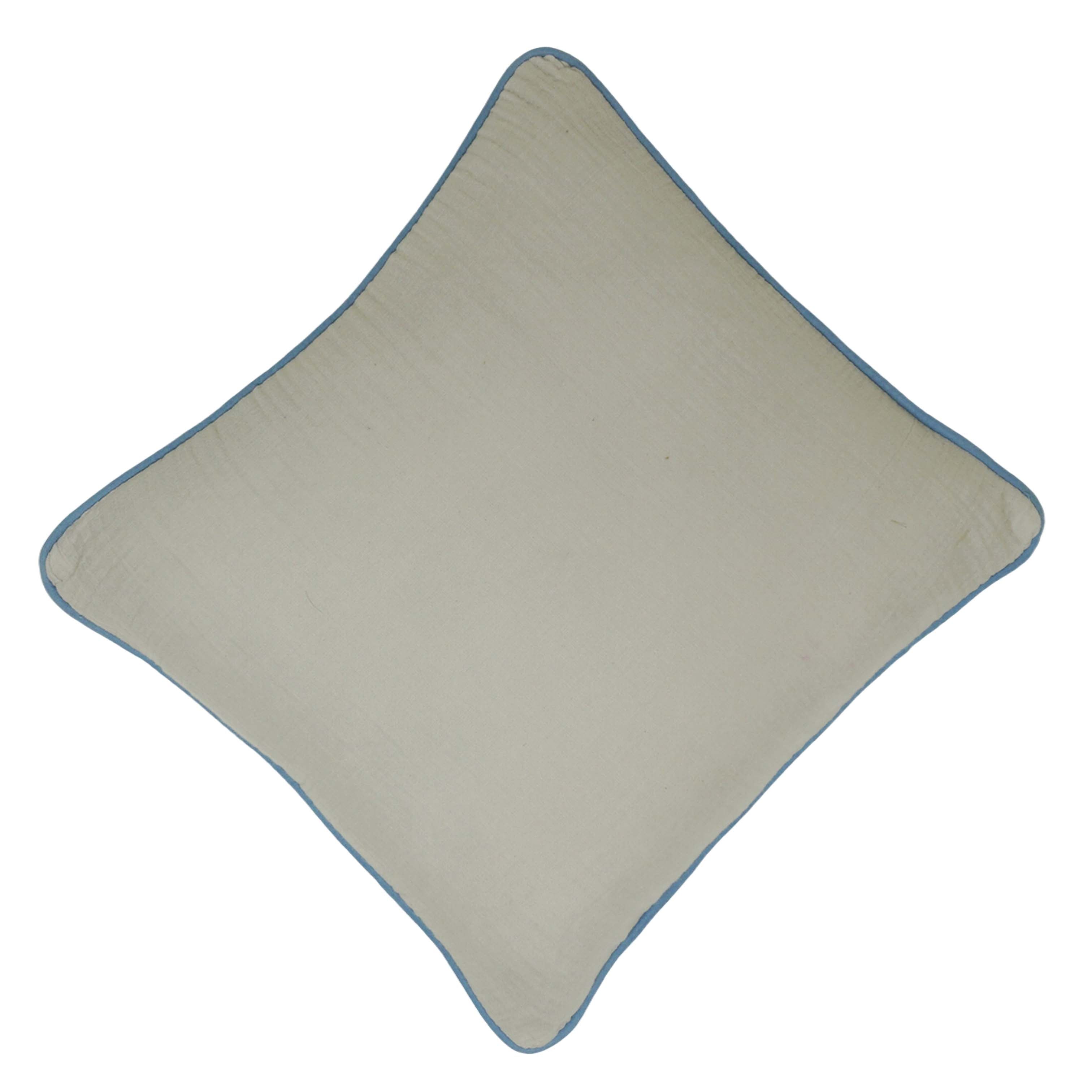 Minimalist Solid Cotton Cushion Cover with Blue Piping | 45 x 45 cm (18 x 18 Inch) | Soft Decorative Throw Pillow Cover with Concealed Zipper | Modern Home Décor