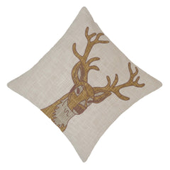 Printed Deer Cushion Cover 45x45 cm | Rustic Nature-Inspired Cotton Cushion Cover | Decorative Throw Pillow Cover with Concealed Zip