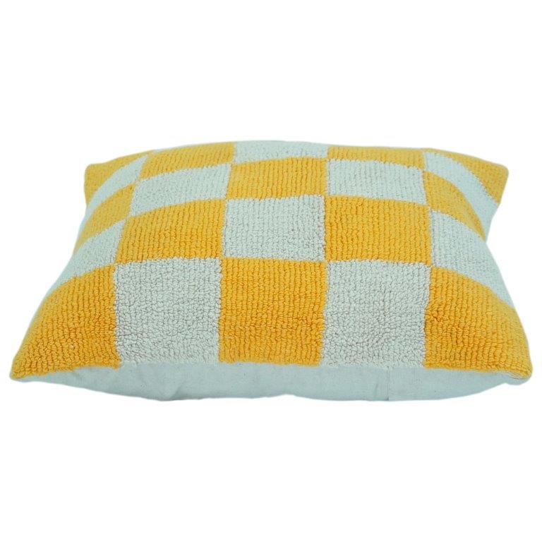 Elfenbein-Senf-karierter Kissenbezug aus Baumwolle | Handgewebt, strukturiert, 100 % Baumwolle | Modernes geometrisches Design | 45x45 cm - Bulk manufacturer & supplier from Panipat, India