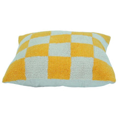 Ivory & Mustard Checkered Cotton Cushion Cover | Handwoven Textured 100% Cotton | Modern Geometric Design | 18x18 Inch