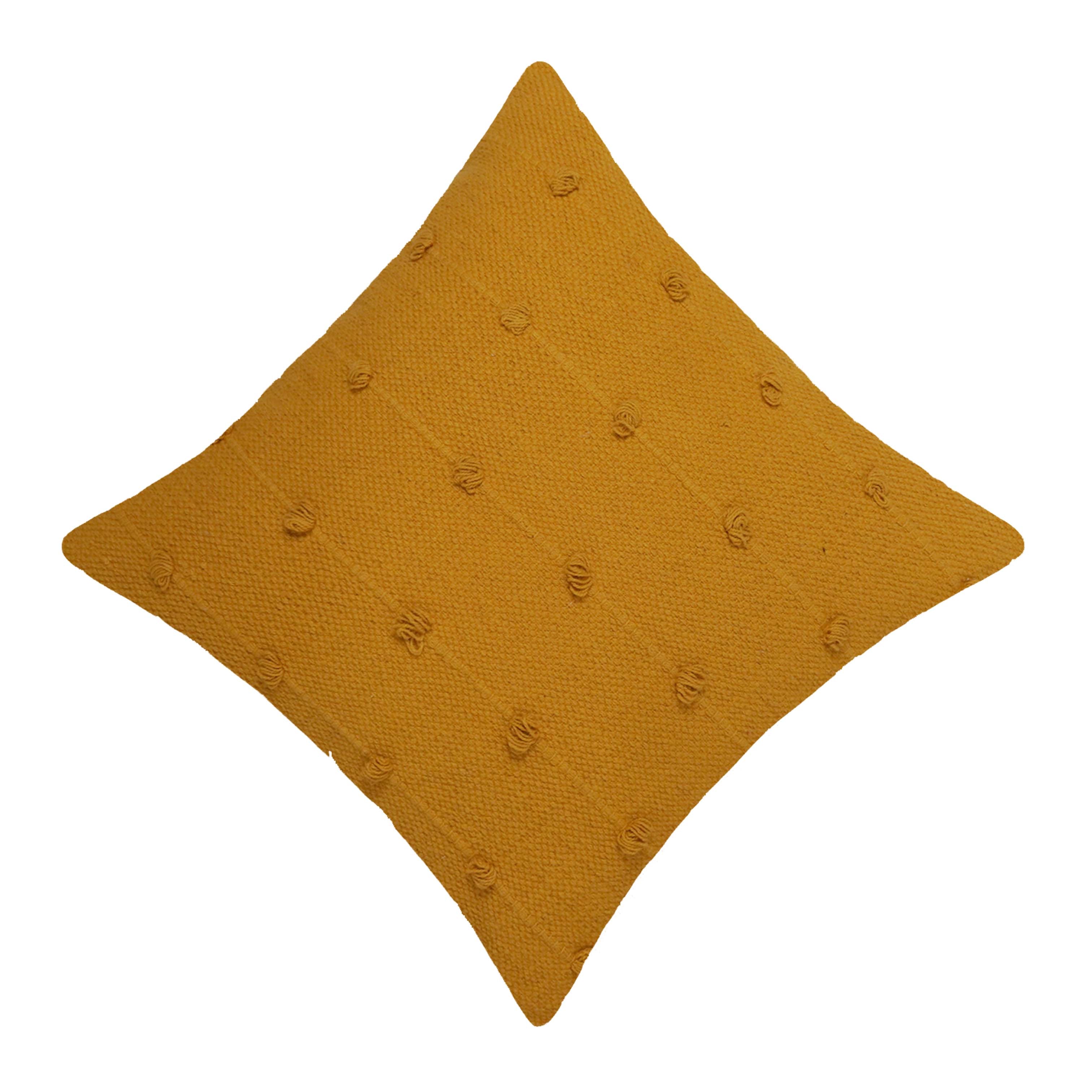 Handwoven Cotton Cushion Cover 45x45 cm – Mustard Textured Knot Design | Decorative Throw Pillow Cover with Concealed Zip | Modern Boho Home Décor